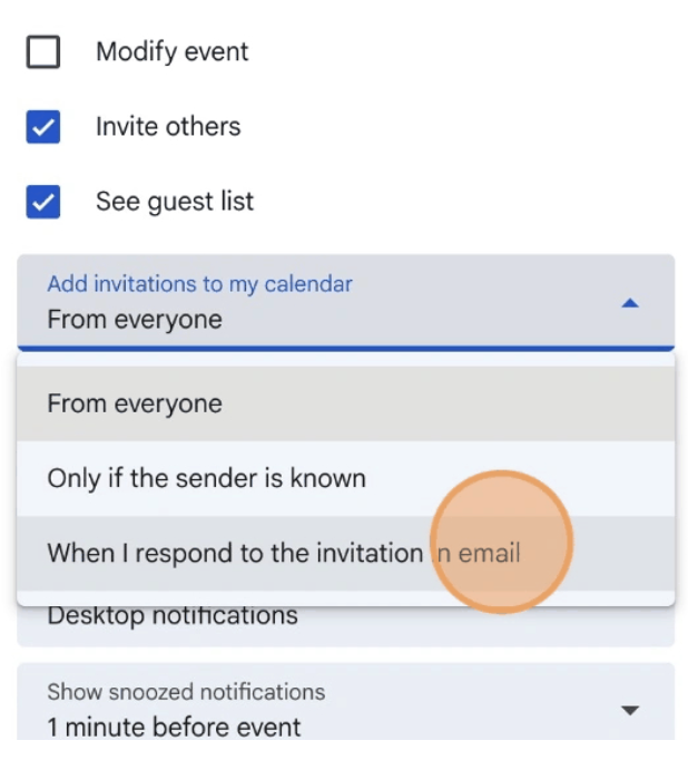 When I respond to the invitation in email